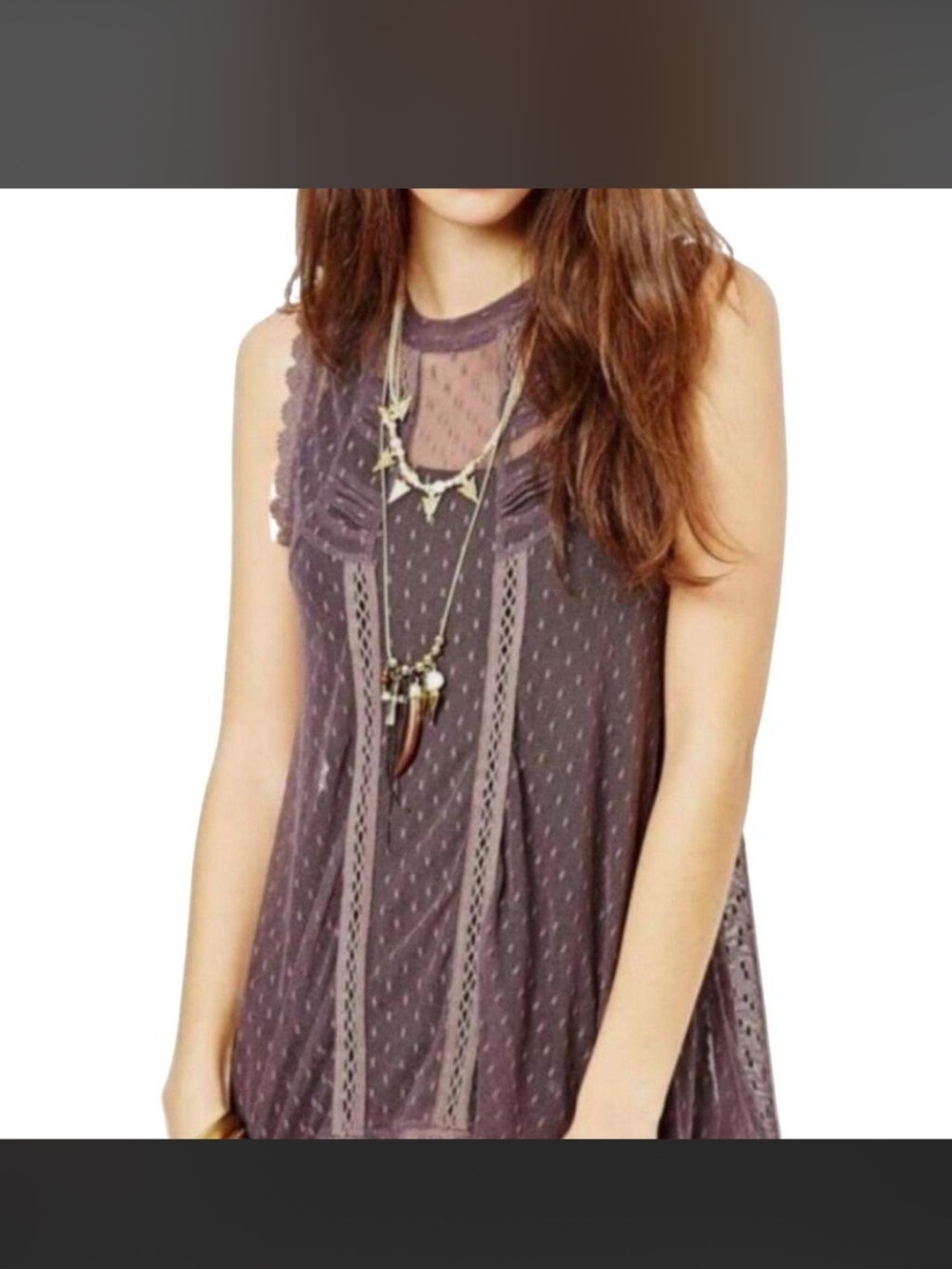 Free People Dusty Mauve Lace-Trim Sleeveless Tank